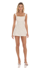 Floral Lace Trim Open Back Dress in Cream