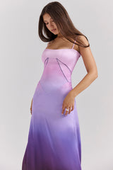 ombre print lace up maxi dress