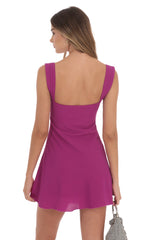 Lace Trim Wide Strap Dress in Magenta Purple