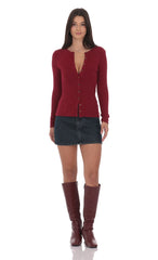 Ribbed Long Sleeve Top in Maroon