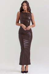 cocoa vegan leather maxi dress