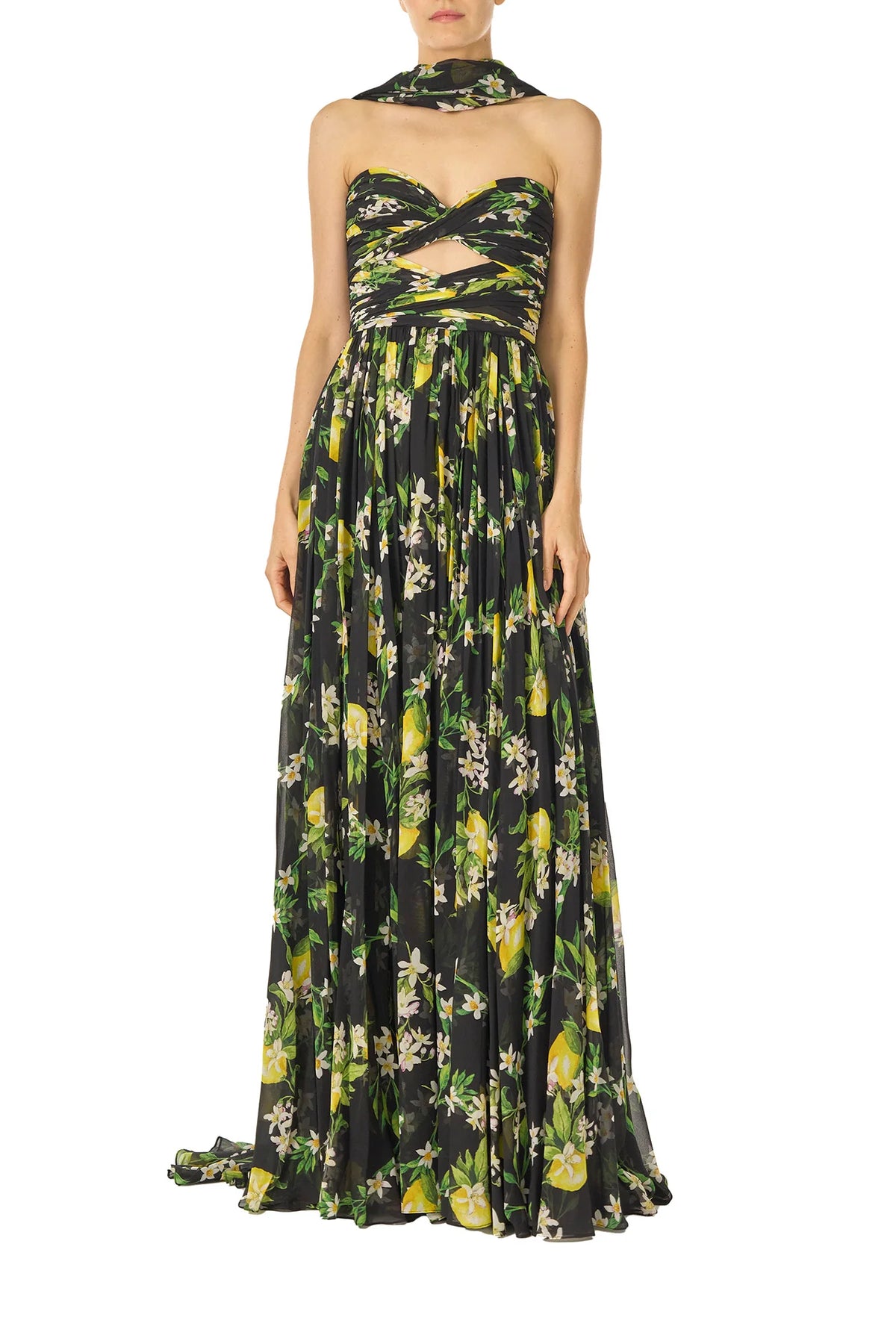 Strapless Lemon Floral Gown