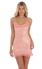 Iridescent Sequin Slip Dress in Coral