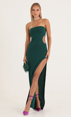 Rhinestone Cutout Maxi Dress in Green