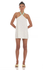 Floral Halter Shift Dress in White