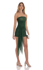 Mesh Tie Tassel Bodycon Dress in Green