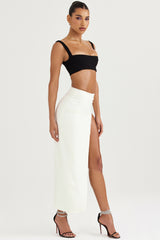 ivory thigh split midi skirt