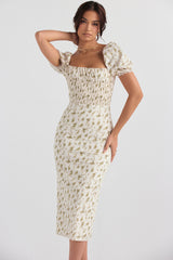 garden print shirred sundress