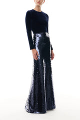 Velvet & Sequin Long Sleeve Gown