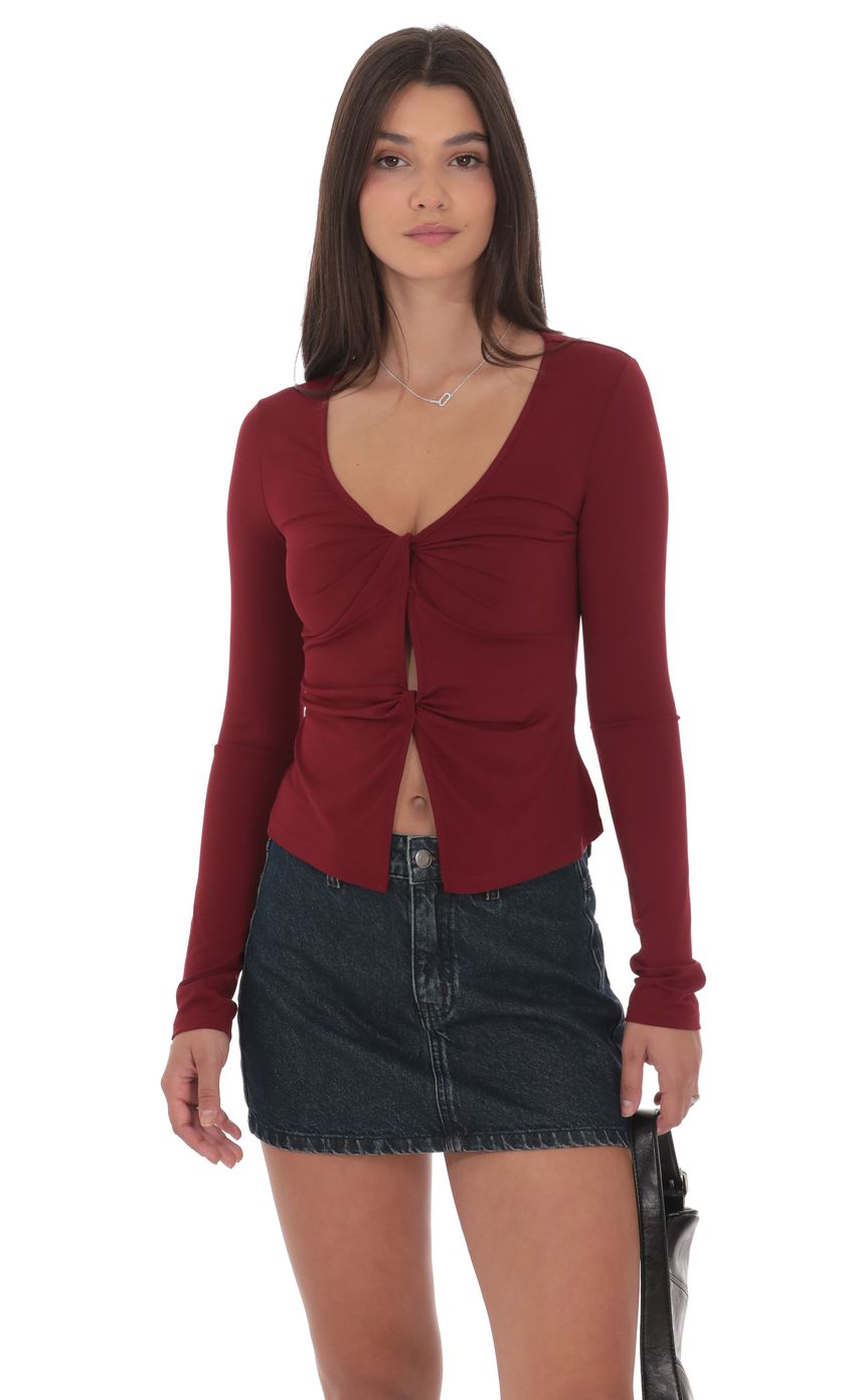Double Twist Top in Burgundy
