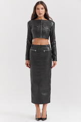 black vegan leather maxi skirt