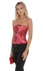 Mesh Rose Ruched Tube Top in Red