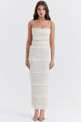 ivory sequin pleat maxi dress