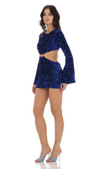 Velvet Sequin Cutout Dress in Blue