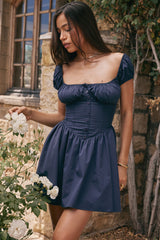 french navy gathered mini dress