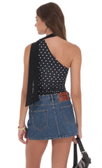 Mesh Scarf Polka Dot Halter Top in Black