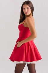 holly red satin tulle mini dress