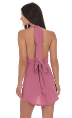 Cowl Neck Halter Dress in Rose Pink