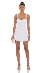 Lace Strap Open Back Dress in Off White