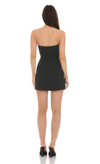 Flower Ruffle Slit Dress in Black