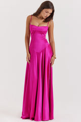 fuchsia lace up maxi dress