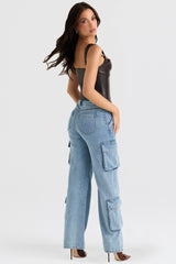 blue washed utility jeans