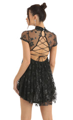 Floral Sequin Baby Doll Dress in Black
