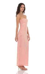 Sequin Pattern Maxi Dress in Coral