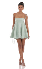 Sheen Flare Babydoll Dress in Sage Green