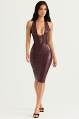 wine vegan leather midi dress