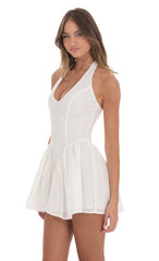 Floral Eyelet Halter Dress in White