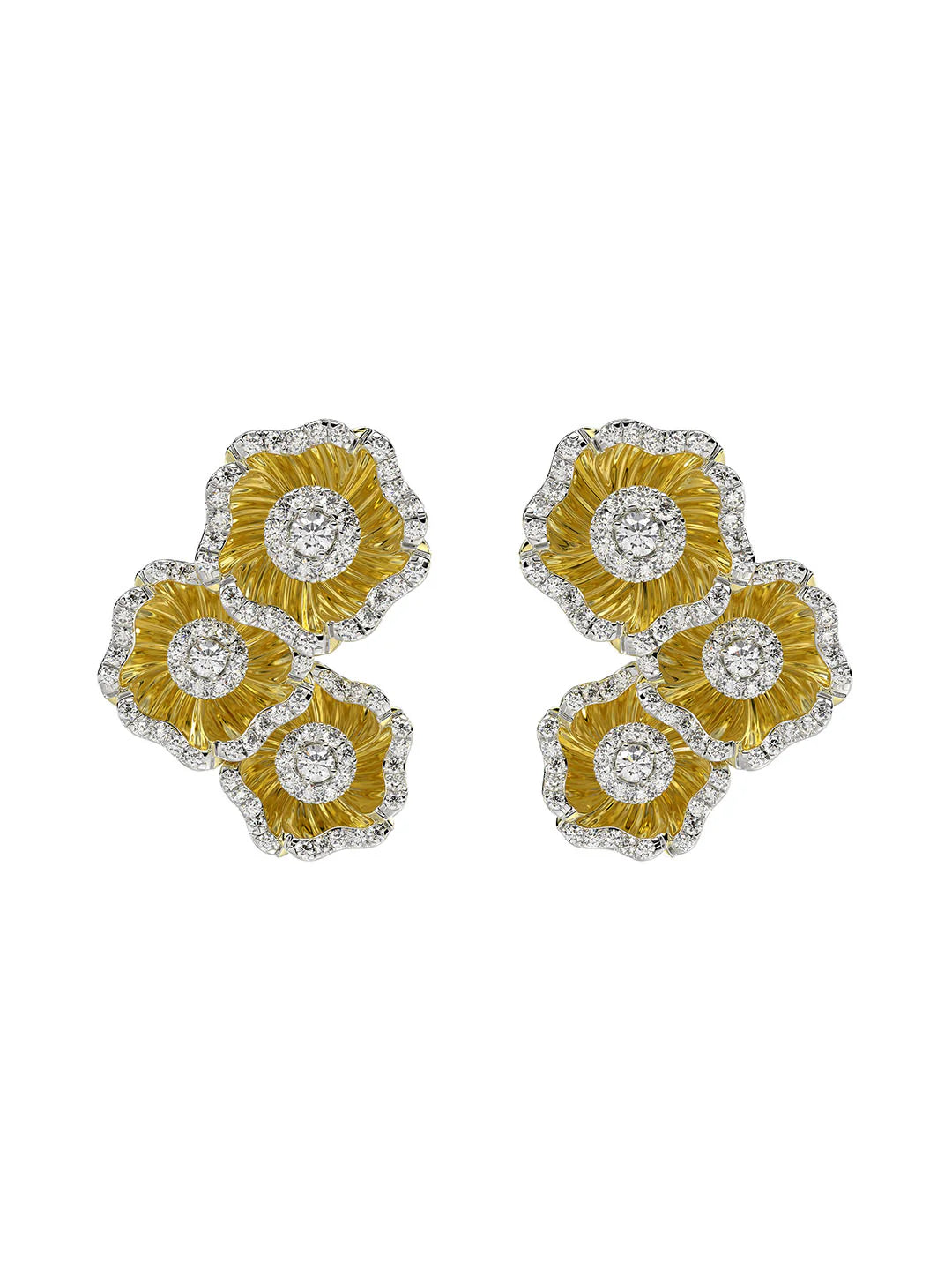 Halo Flower Yellow Gold Earrings