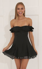 Metallic Ruffle Dress in Black