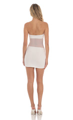 Strapless Mesh Cutout Dress in White