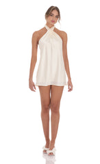 Satin Cross Halter Dress in Cream