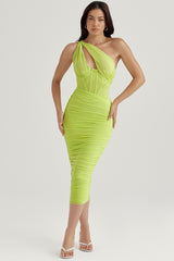 lime asymmetric cutout midi dress