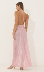 Cowl Neck Maxi Dress in Pink Sequin