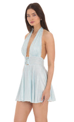 Floral Plunge Neck Dress in Baby Blue