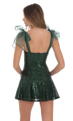 Sequin Shoulder Ties Dress in Green