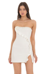 Flower Ruffle Slit Dress in White