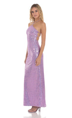 Sequin Halter Maxi Dress in Lavender