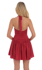 Satin Halter A-line Dress in Red