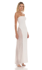 Strapless Mesh Sequin Slit in White