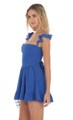 Embroidered Trim A-line Dress in Blue
