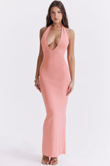 apricot plunge maxi dress