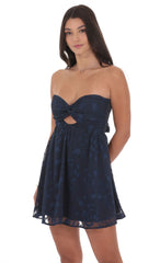 Floral Strapless Babydoll Dress in Navy