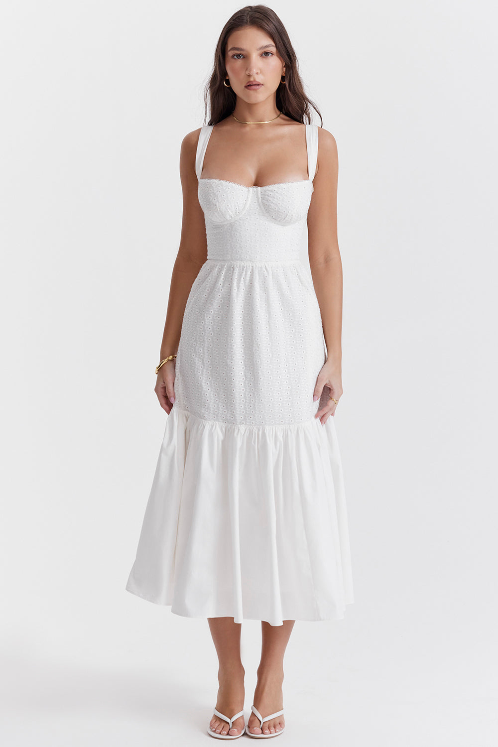 white broderie anglaise midi sundress