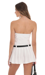 Pleated Strapless Dress in White