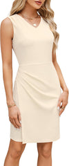 GRACE KARIN Women Wear to Work Sleeveless V-Neck Ruched Bodycon Wrap Office Party Cocktail Pencil Dresses