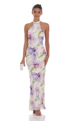Floral Mock Neck Maxi Dress in White